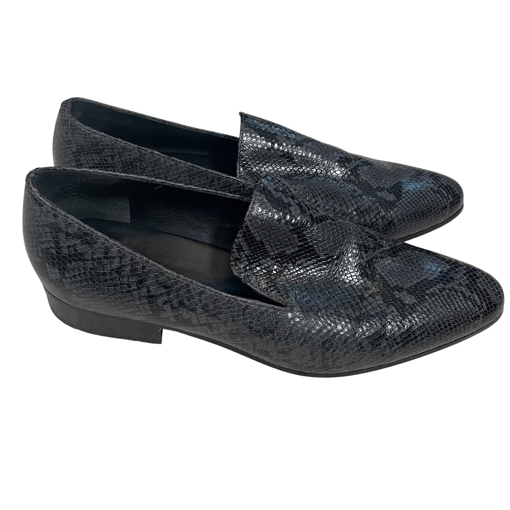 Vince Snake Embossed Leather Loafers Black Gray Almond Toe Flats Corpcore 7.5